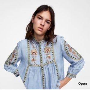 Zara long sleeve embroidered shirt